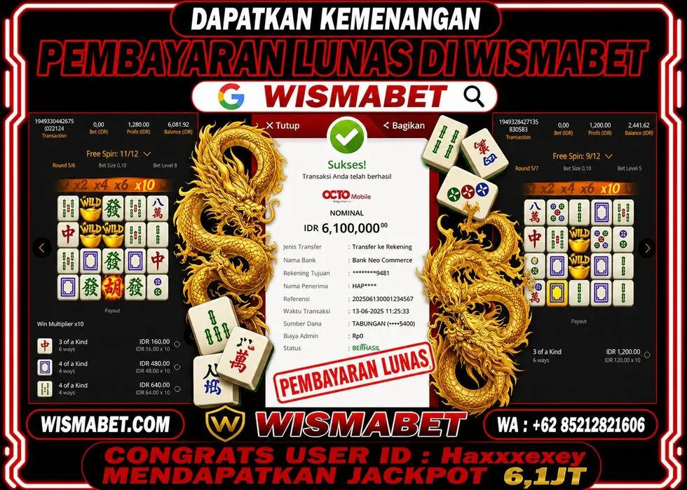Wismabet - BUKTI KEMENANGAN Mahjong Ways Rp6,200,000,- LUNAS